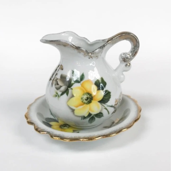 Floral Glass Pitcher and Bowl Set Small Vintage - Picture 1 of 7
